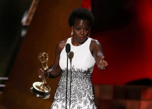 Viola Davis accepts the award for Outstanding Lead Actress In A Drama Series for her role in ABC's "How To Get Away With Murder" during the 67th Primetime Emmy Awards in Los Angeles, California September 20, 2015.  REUTERS/Lucy Nicholson