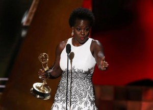 Viola Davis accepts the award for Outstanding Lead Actress In A Drama Series for her role in ABC's "How To Get Away With Murder" during the 67th Primetime Emmy Awards in Los Angeles, California September 20, 2015. REUTERS/Lucy Nicholson